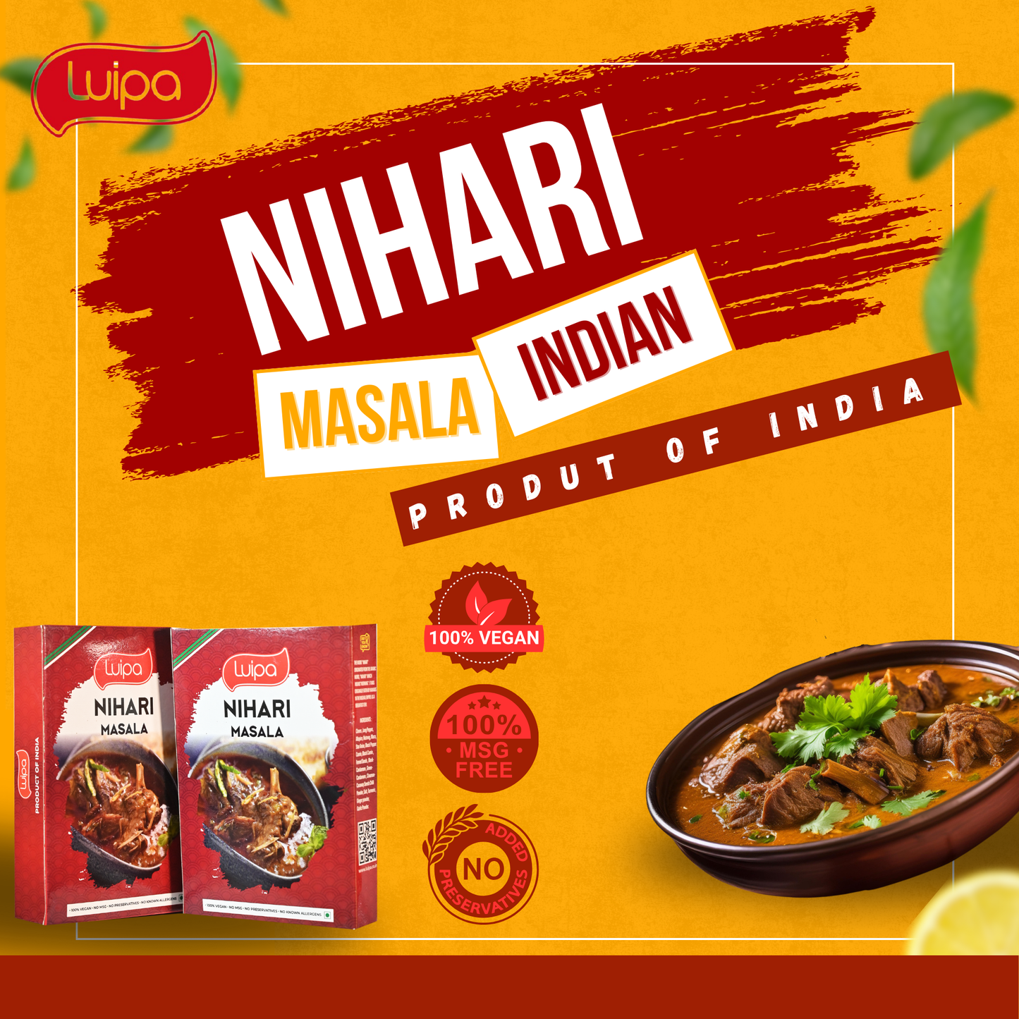 Luipa Nihari Masala, 100% Vegan, No MSG, No Preservatives, No Known Allergens 50g