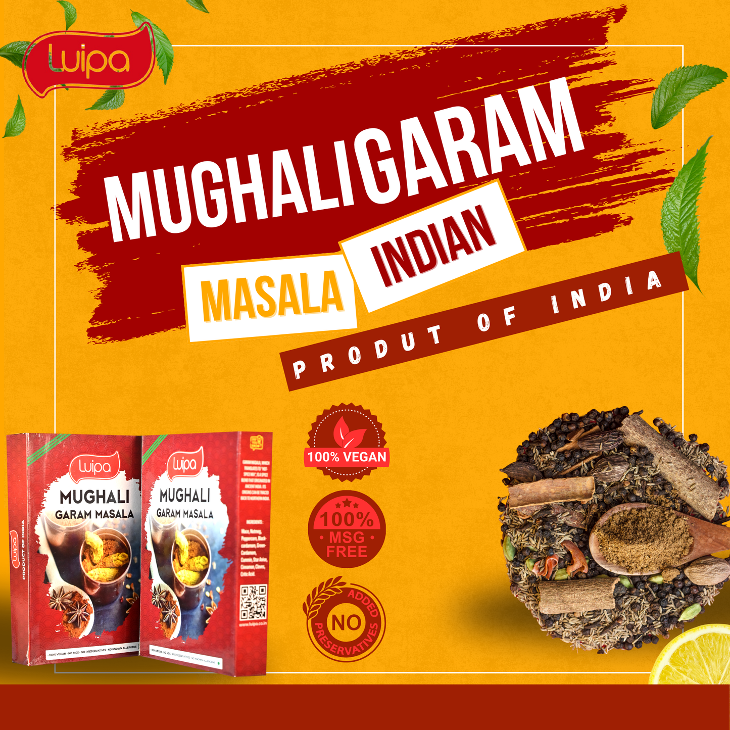 Luipa Mughlai Garam Masala, 100% Vegan, No MSG, No Preservatives, No Known Allergens 50g