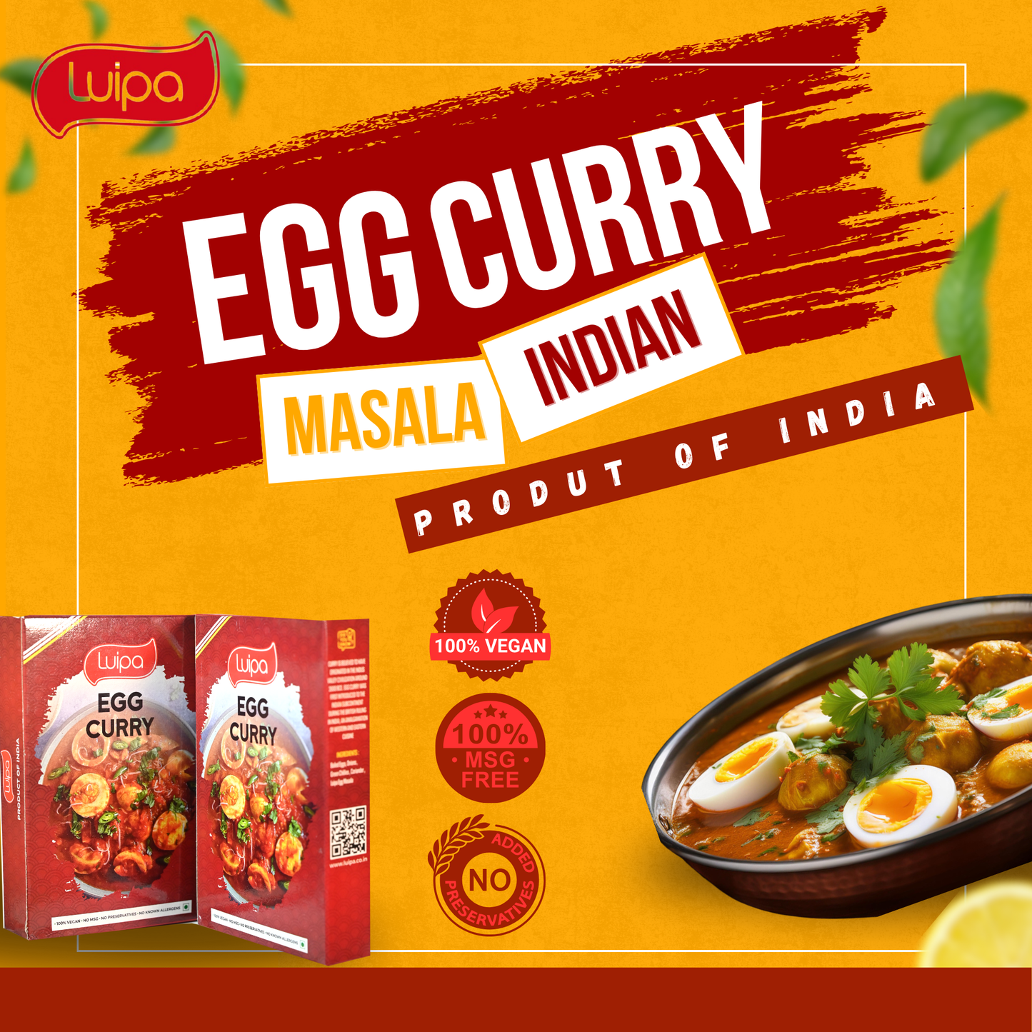 Luipa Egg Curry Masala, 100% Vegan, No MSG, No Preservatives, No Known Allergens 50g