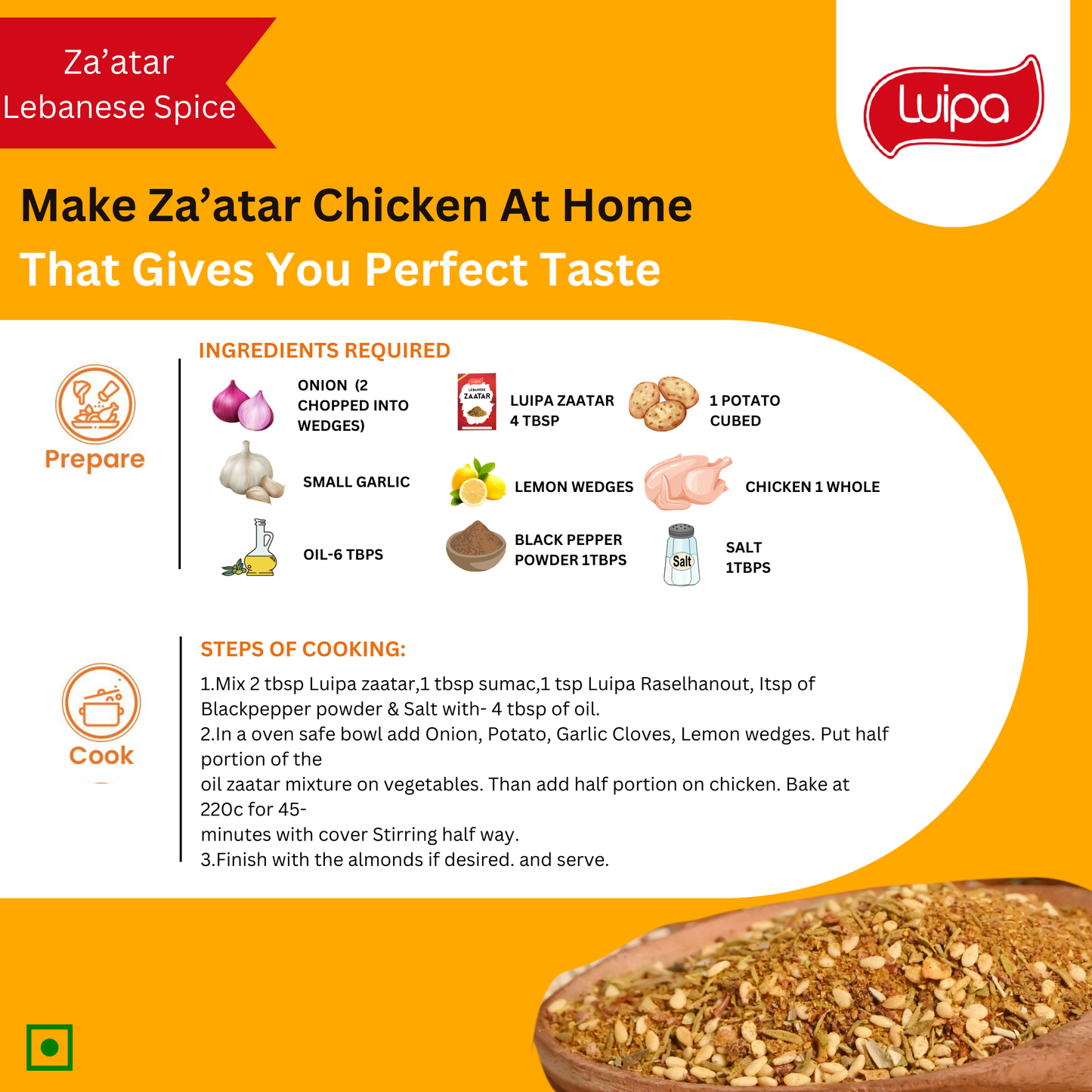 Luipa Lebanese Za'atar Powder Traditional Middle Eastern Spice Blend, Za'atar Powder, Zaatar Seasoning,Mediterranean Zaatar Spice Mix Powder 50g