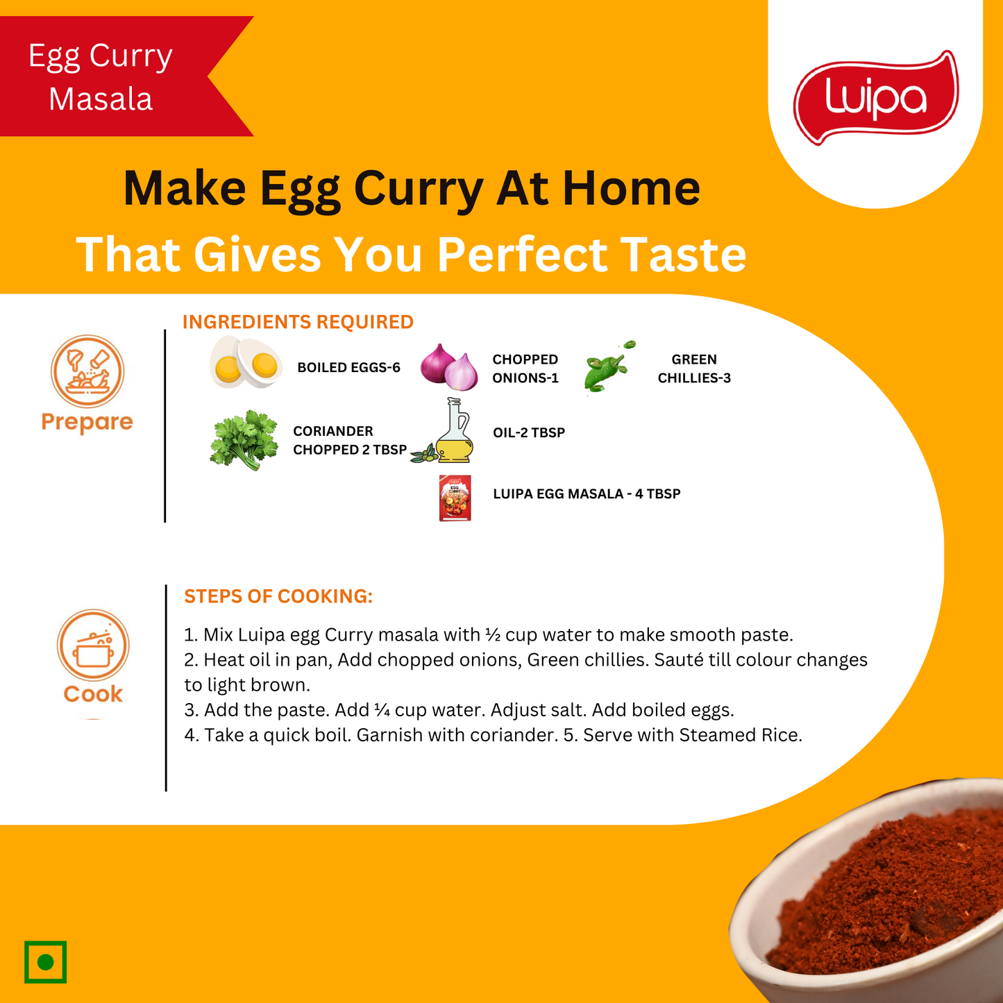Luipa Egg Curry Masala, 100% Vegan, No MSG, No Preservatives, No Known Allergens 50g