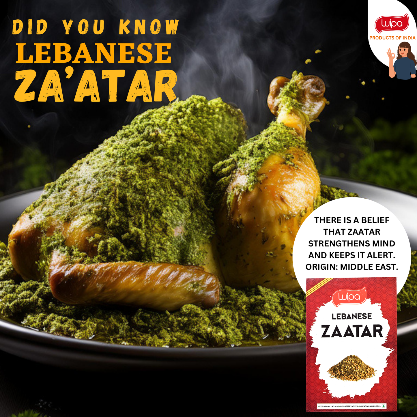 Luipa Lebanese Za'atar Powder Traditional Middle Eastern Spice Blend, Za'atar Powder, Zaatar Seasoning,Mediterranean Zaatar Spice Mix Powder 50g