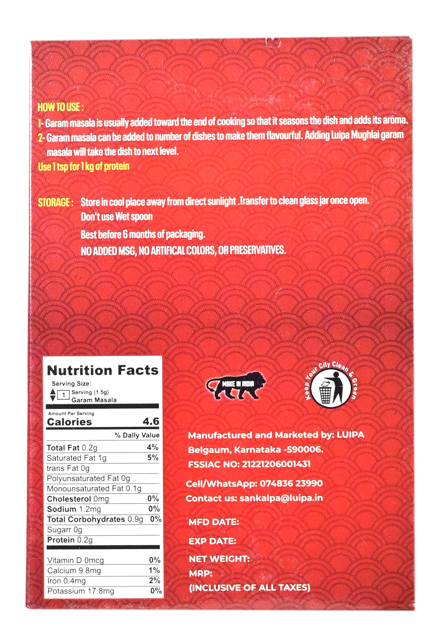 Luipa Mughlai Garam Masala, 100% Vegan, No MSG, No Preservatives, No Known Allergens 50g